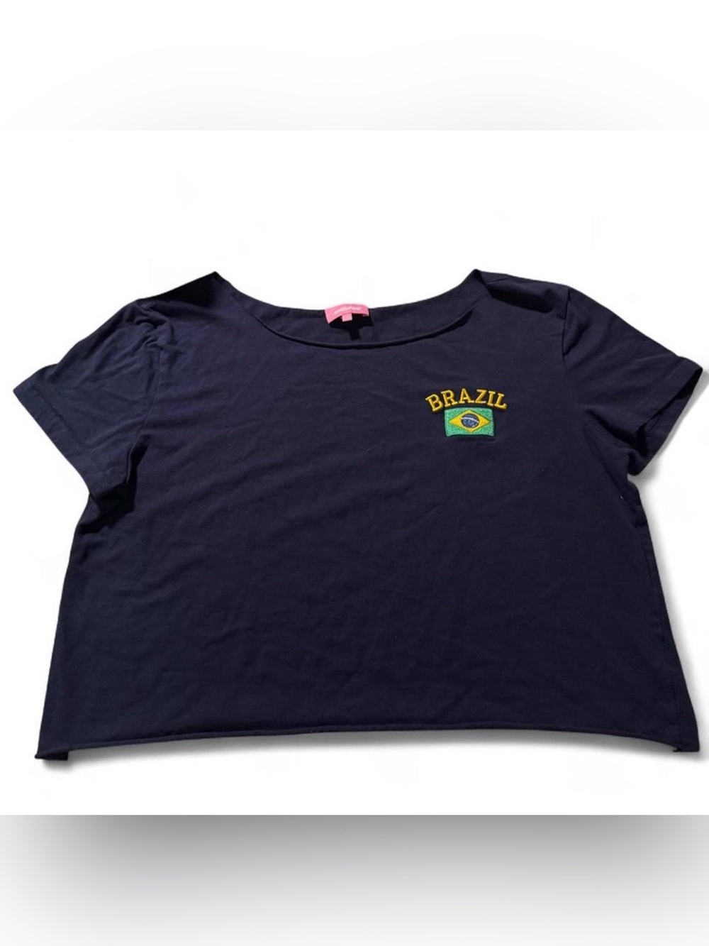 Edikted Navy Short Sleeve Tee with Brazil Embroidery